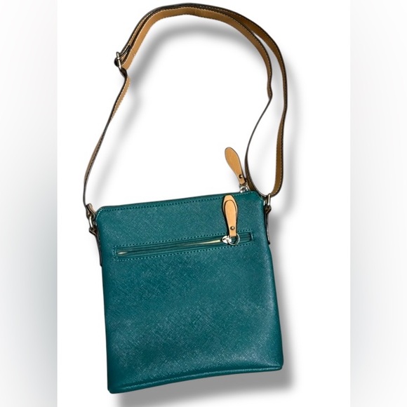 Giani Bernini Teal and Tan Saffiano Crossbody Bag NWOT - Picture 3 of 6